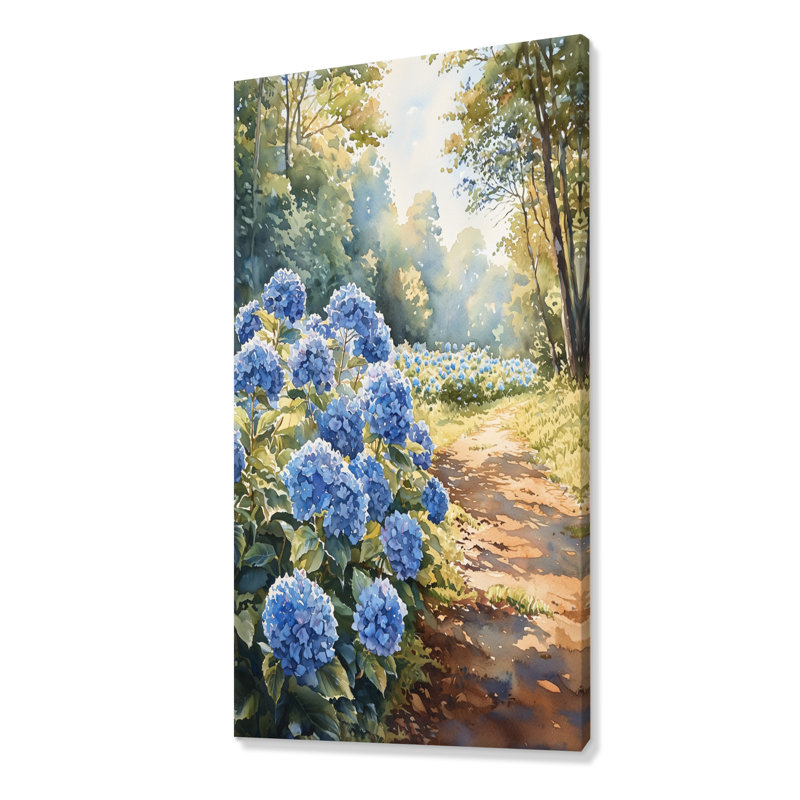 Hydrangeas in the Orchard Field - Hydrangea, reproduction d'art sur toile encadrée, H 60 po x l 28 po, Toile tendue