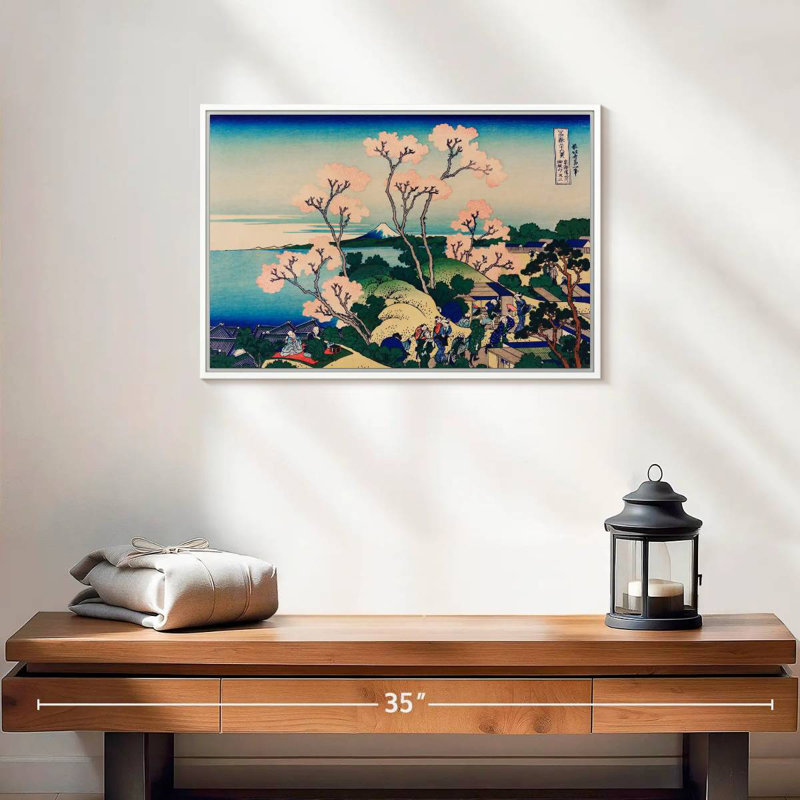 Fuji de Gotenyama sur le Tokaido à Shinagawa, 19 po x 13 po, Cadre flottant blanc