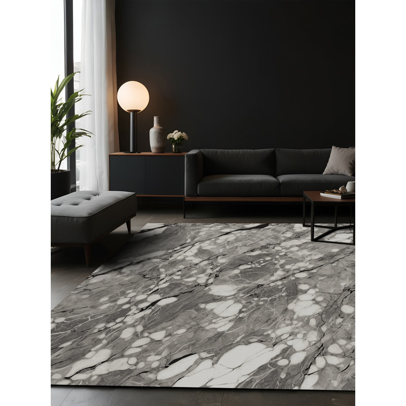 Tapis noir soyeux et moelleux, Carré 6 pi