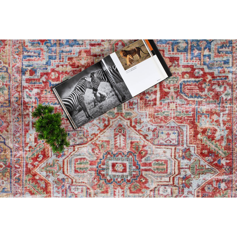 Hegg Collection Red/Blue/Orange/Beige Abstract Area Rug, Rectangle 5'3" x 8'6"