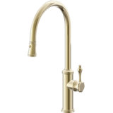 Davoli Pull-Down Kitchen Faucet with Button Sprayer - High Arc Spout