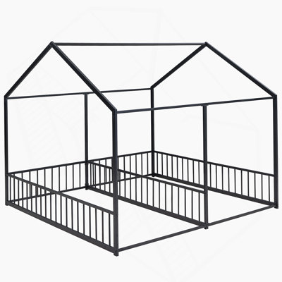 Metal Twin Size House Platform Beds, Two Shared Beds, Black