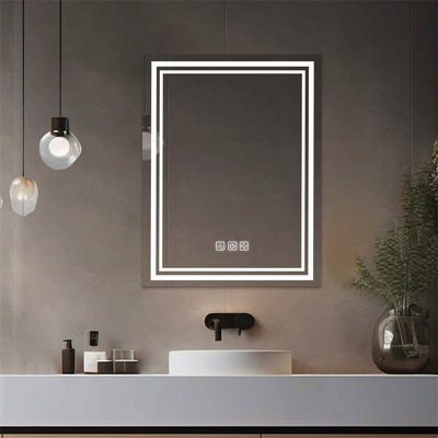 Lumière avant brillante pour miroir de salle de bain, 5 minutes, désembuage, pleine réflexion HD, 3 couleurs à intensité variable, fixation murale