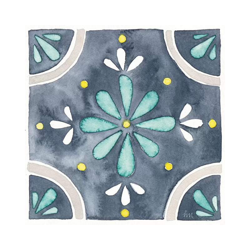 Garden Getaway Tile I Blue by Laura Marshall - Wrapped Canvas Painting, 45.72cm H x 45.72cm W x 1.91cm D
