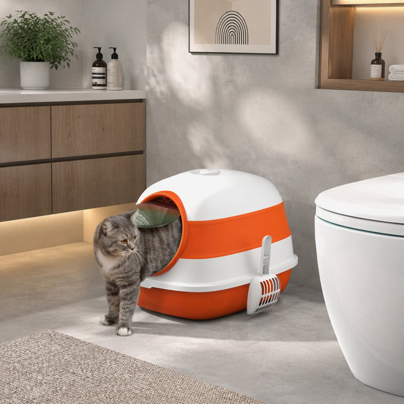 Foldable Cat Litter Box with Lid, Orange