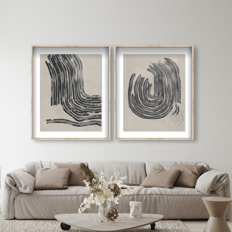 Two Spaces Set Shadowbox Abstract Print by Oliver Gal, Black Frame, 16 x 20, 37.5"H x 46.5"W, Natural Oak Shadowbox