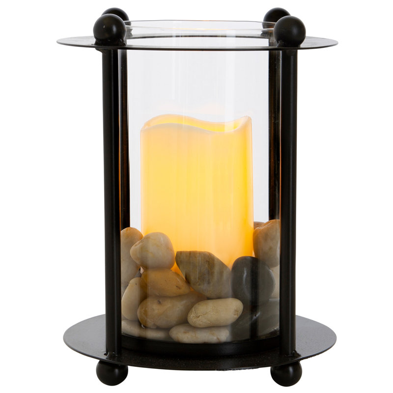 9.25" H Cypress Lantern With Rocks