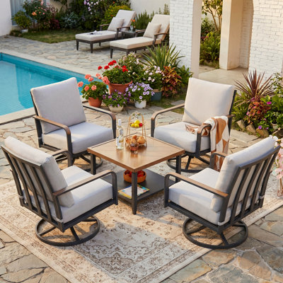 5 Pieces Outdoor Conversation Set With 4 Rockers And 6" Thick Cushions