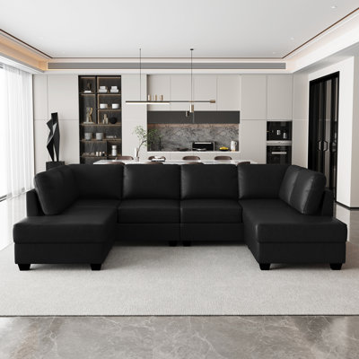 Faux Leather U - Shaped Modular Sectional Sofa