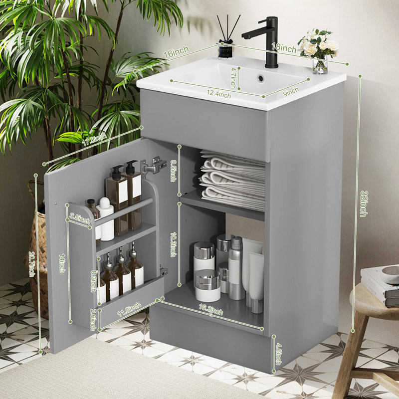 Meuble-lavabo 18 po avec lavabo en céramique, Gris