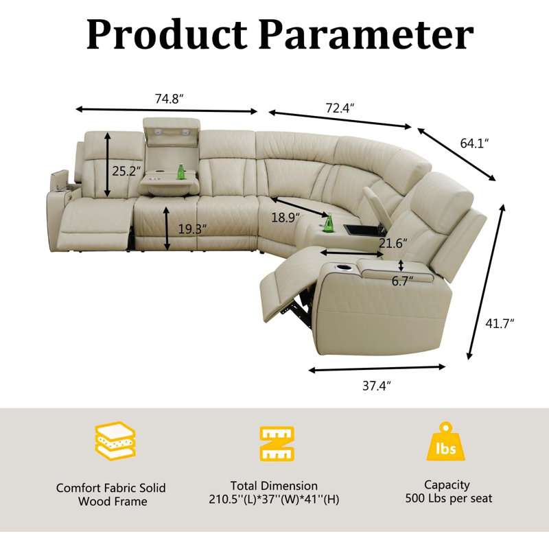 3 - Piece Faux Leather Power Reclining Sectional With Console