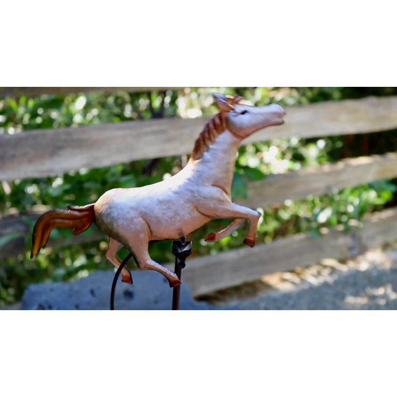 Galvanized Metal Horse Rocker Stake with Gold Accents