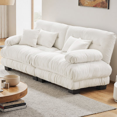 Cloud Couch 2-Seater Sofa Chenille Upholstered Loveseat with Round Bolster Armrests, Includes 2 Lumbar & 2 Throw Pillows, Deep Seat Sitting on a Cloud Comfort for Living Room