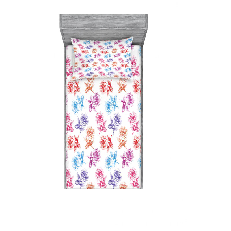 Microfiber Floral Sheet Set, Twin XL Sheet Set with Fitted Sheet, Rose Blossoming Floral
