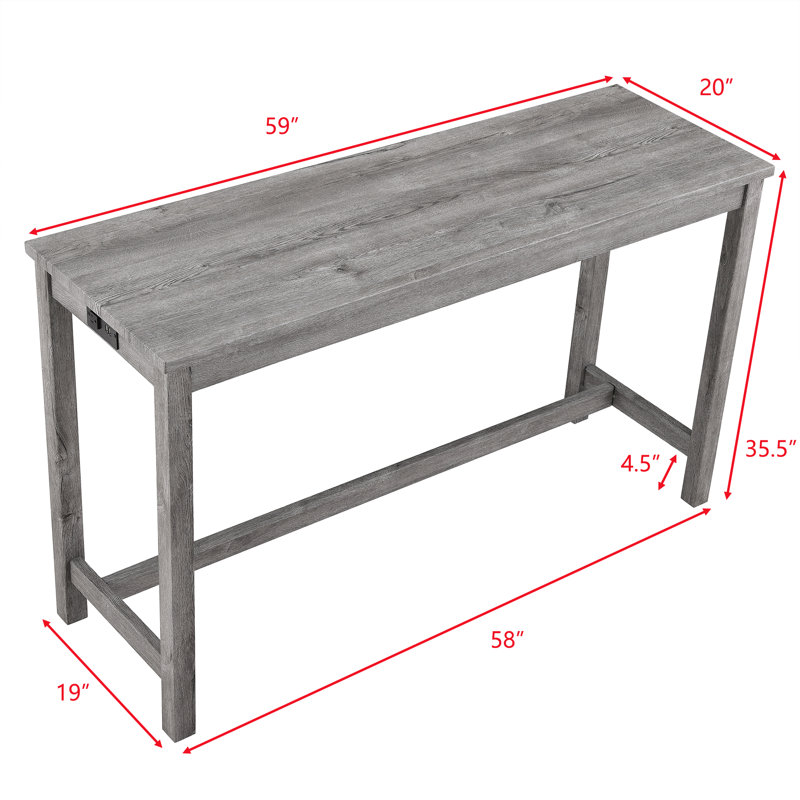 Modern Industrial Bar Table Set With Integrated Power Outlet, Includes High Bar Table And Matching Chairs, 4 Piece Dining Set, Suitable For Living Room, Dining Room, And Game Room, Constructed With Solid Wood And MDF, Available In Multiple Colour Options