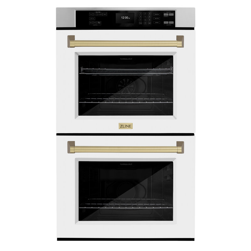 ZLINE 30 in. Autograph Double Wall Oven w/ Air Fry and White Doors and Accent Handles, Champagne Bronze