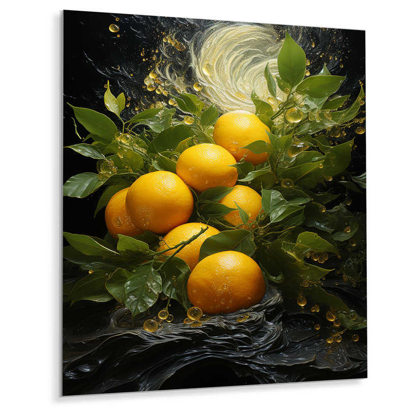 «Yellow Zesty Lemon Burst - Art mural en métal fruits», H 32 po x l 24 po x P 1 po