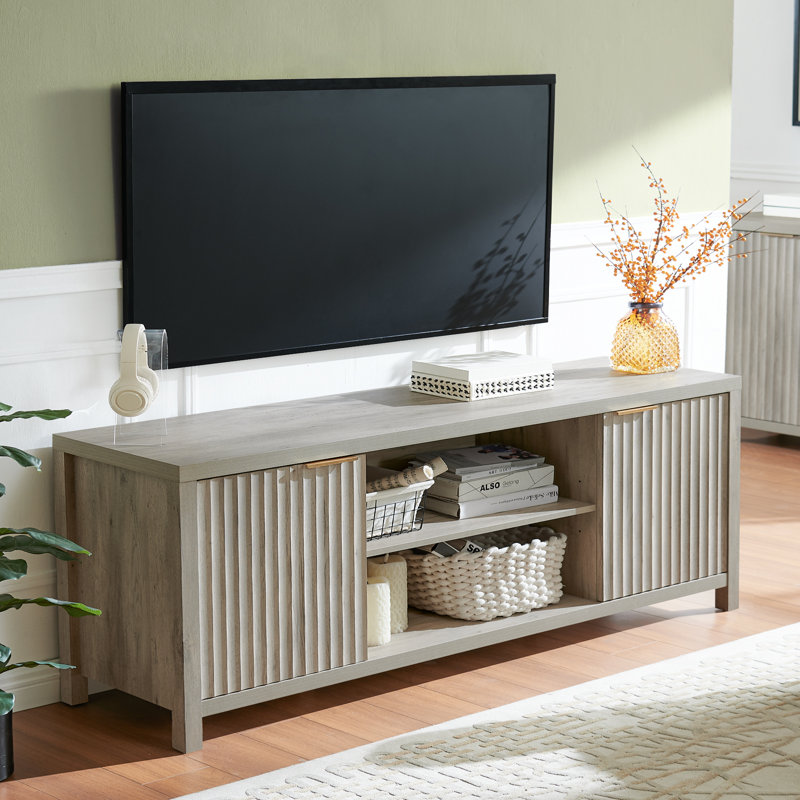 Nicolee 67'' W Storage Credenza, 25"H x 67"W x 15.4"D, Greige Oak