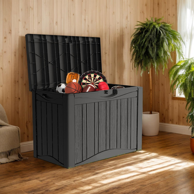 Outdoor Resin Storage Deck Box, 45 Gallon Capacity, Weather-Resistant, Black