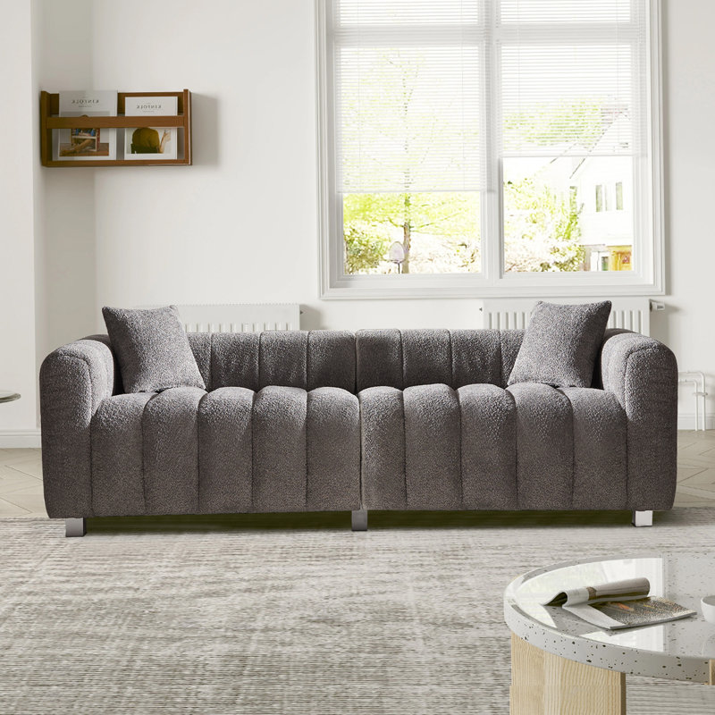 87.4'' Premium Velvet Sofa 3-Seater Loveseat, Gray