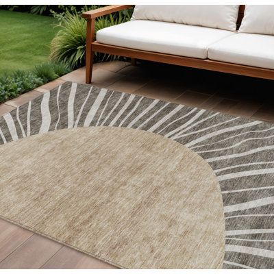 Tapis extérieur lavable abstrait beige et taupe 8 pi x 10 pi chocolat