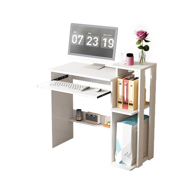Un bureau d'ordinateur simple et pratique avec un espace optimisé, blanc, Blanc