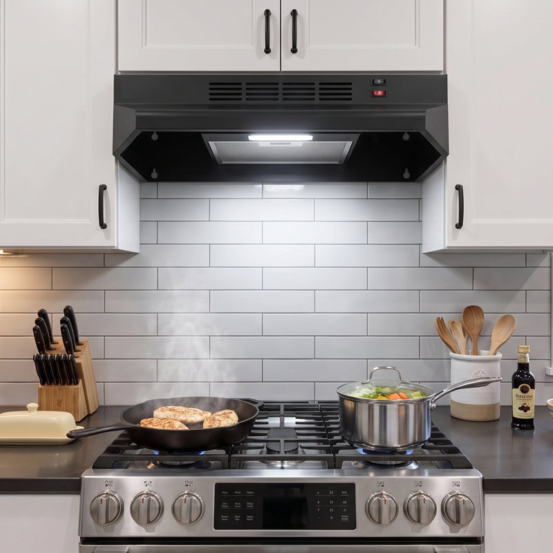 30" Under Cabinet Range Hood with LED Light, Ducted Kitchen Vent Hood with Washable Aluminum Filter, Black