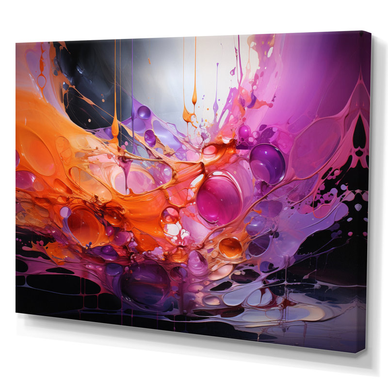 Collage de fractales abstraites orange, gambe et mauve, Toile tendue, H 34 po x l 44 po x P 1,5 po