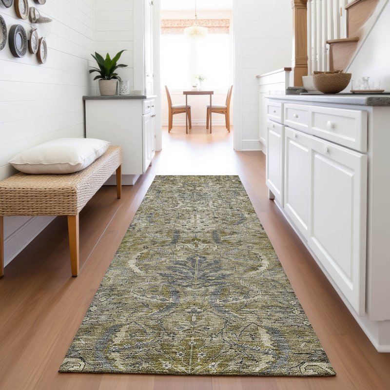 Premium Machine Washable Jamestown AMF1082 Damask Rug, Runner 2'3" x 7'6"