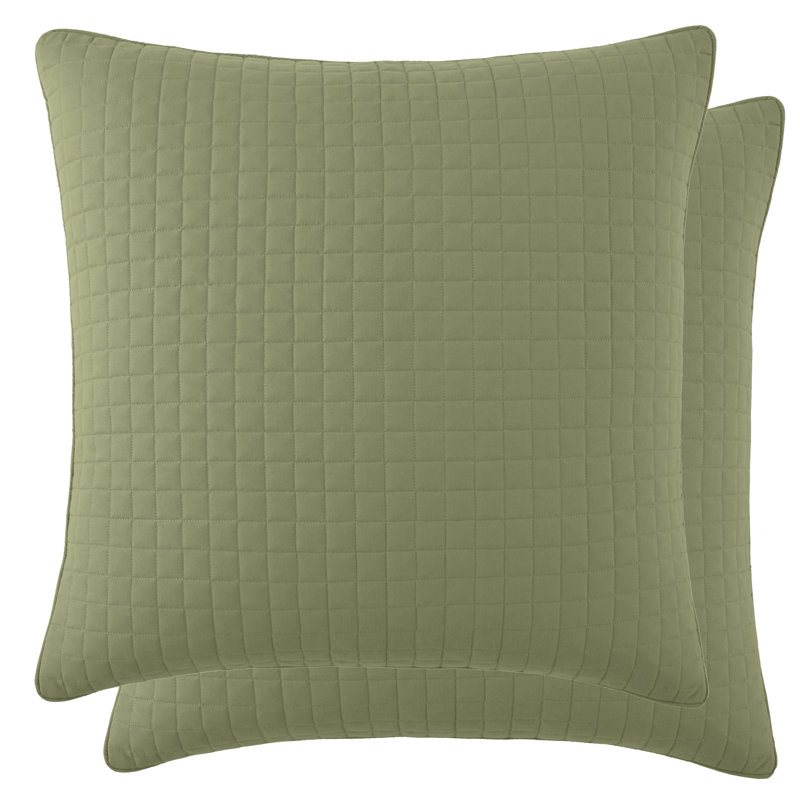Vilano Springs 2-Piece Microfiber Embroidered Quilted Sham Covers, 26" H x 26" W, Sage Green