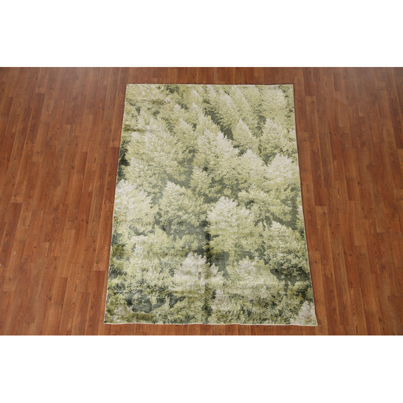 Tapis indien à motif abstrait vert All-Over 5 x 7
