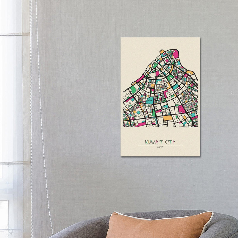 Kuwait City Map by Ayse Deniz Akerman - Wrapped Canvas Print, 66.04 cm H x 45.72 cm W x 1.91 cm D
