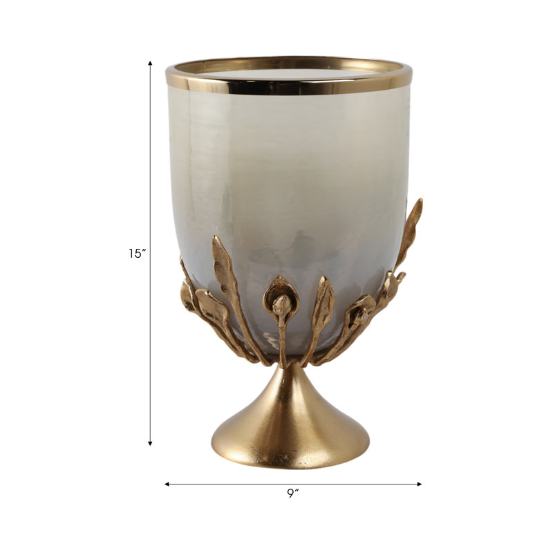 Sagebrook Home Eaves Glass And Metal Hurricane, 15" H x 9" W x 9" D