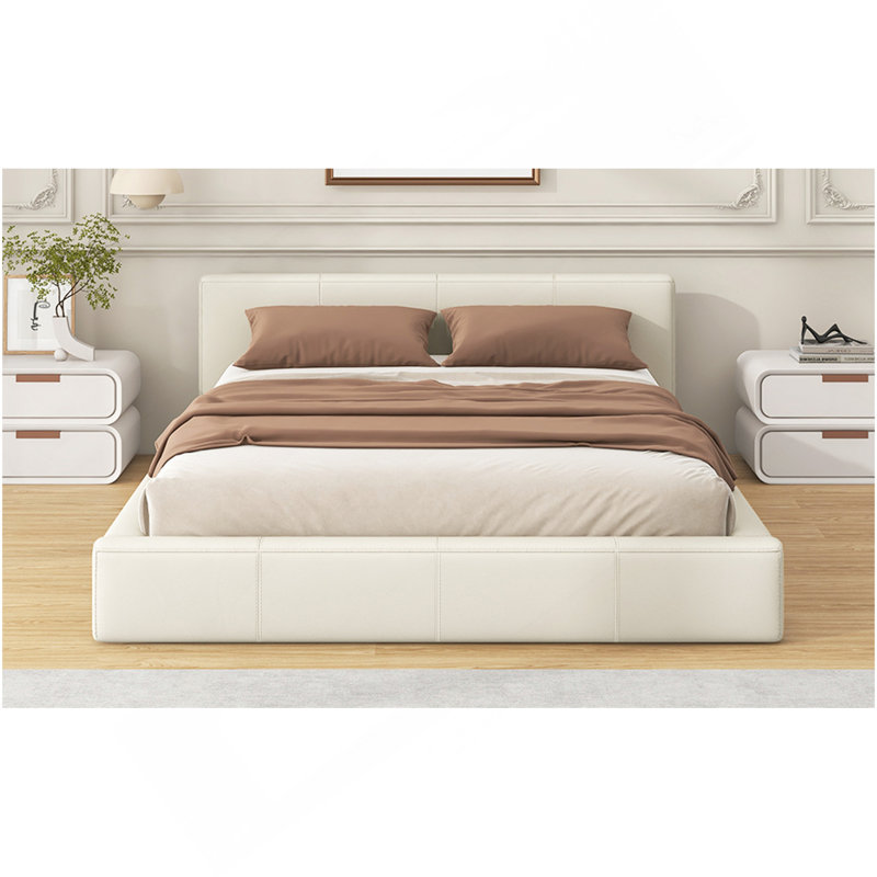Lit rembourré beige élégant - le choix idéal pour votre chambre à coucher, lit double, Beige
