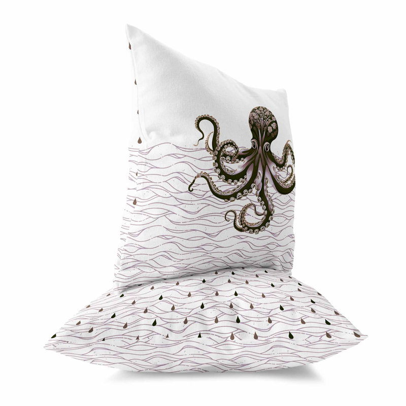 Coussin Oceanic Octo Art, H 18 po x l 18 po, Vert / lavande