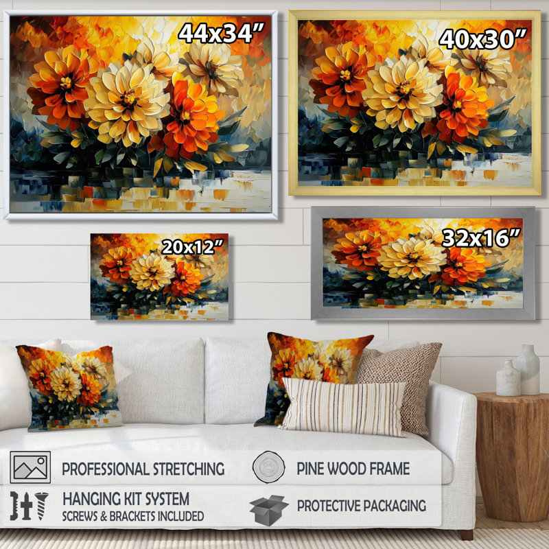 Abstrait orange Dahlia lueur III - Dahlia, reproduction d'art sur toile, H 30 po x l 40 po, Toile tendue, Ne s’applique pas