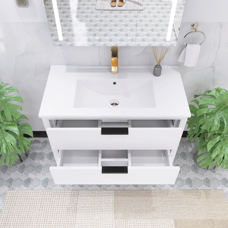 Meuble-lavabo simple 36 po avec plateau Anastajia, Blanc