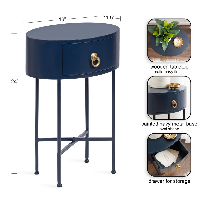Leighty End Table with Storage, 24" H x 16" W x 11.50" D, Navy, Navy