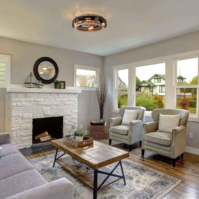 19.7”Ceiling Fan with Light, Lighting Kit Not Included, Black with Light Yellow Wood Blades