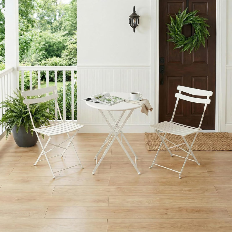 3-Piece Bistro Set – Steel Frame Space-Saving Folding Patio Furniture with 2 Chairs & Bistro Table, for Outdoor Patio, Balcony, Garden