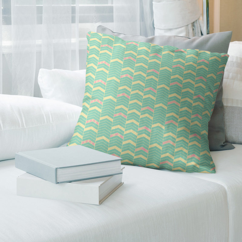 Coussin Rhonda, 14 po x 14 po, Bourre en polyester, Double vert rose / jaune