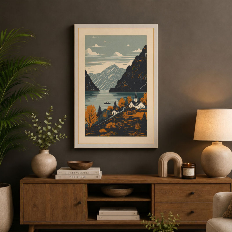 Alpine Shores Japandi - Wrapped Canvas, 36x24 - 91.4 x 61.0 cm, Taupe Border