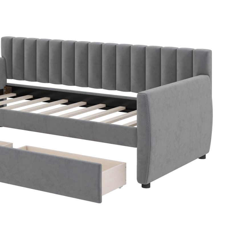Lit de jour simple tapissier avec tiroirs, Gris