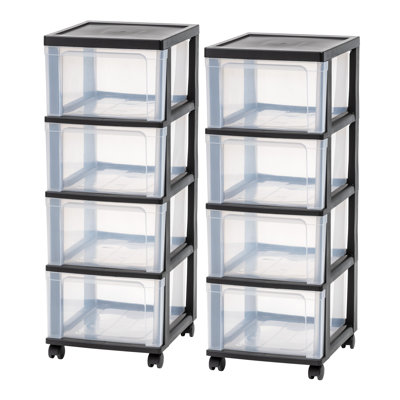 IRIS 4-Drawer Narrow Plastic Storage Drawer Cart, Black