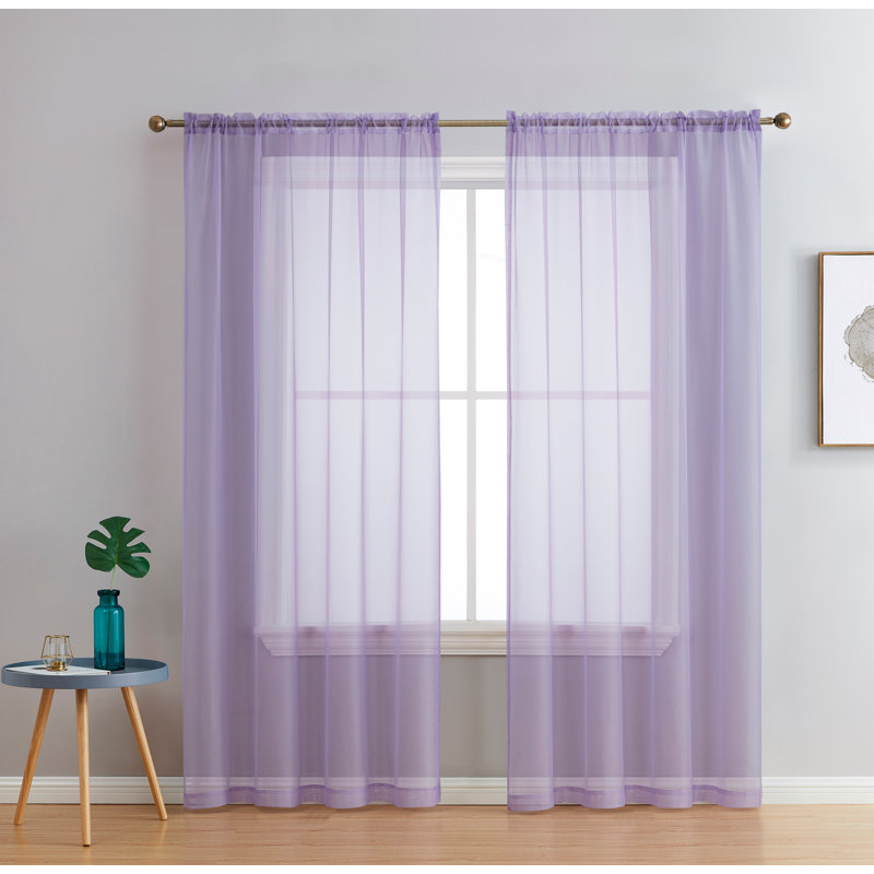 Daxin Sheer Voile Rod Pocket Curtain Panels (Set of 2), Light Purple (Lilac), 54" W x 84" L