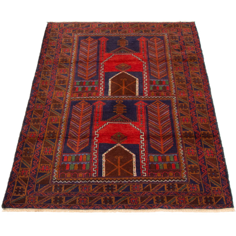 Tapis rouge noué à la main 3 pi 7 po x 6 pi 1 po Teimani