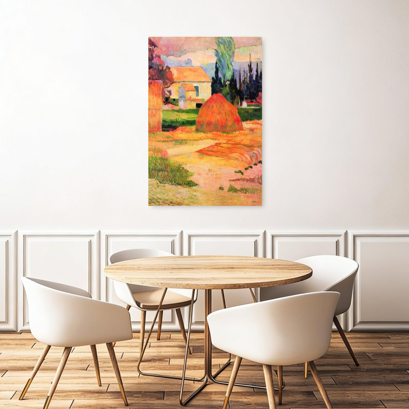 Haystack In Village Classic Colorful Abstract Landscape Summer Wall Art Print by Paul Gauguin - Wrapped Canvas Print