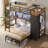 Bunk Bed with L Desk and Storage Hall Tree LED Metal Platform Captain Bed Double Twin Size Bedroom Space Saving Kids Bed-643917708