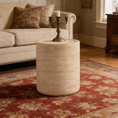 Table de bout ronde avec motif Mars pour le salon, table d'appoint tambour moderne pour petits espaces, table de chevet pour la chambre à coucher, assemblage sans besoin (motif Mars)
