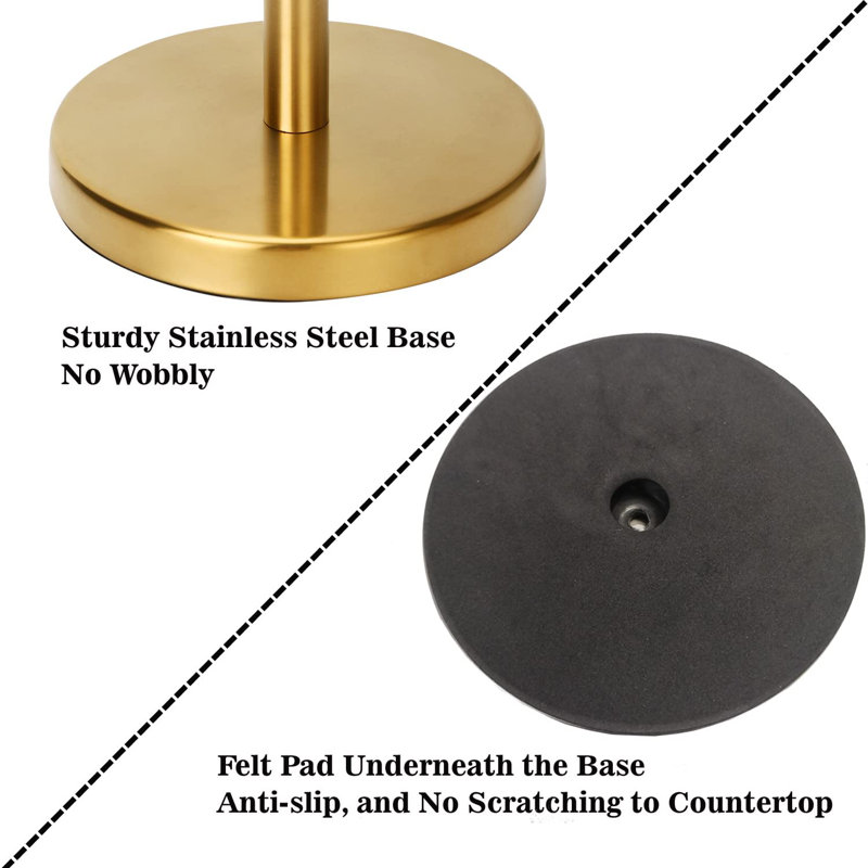 Gold Stainless Steel Countertop Paper Towel Holder with Weighted Base